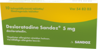 DESLORATADINE SANDOZ 5 mg tabl, kalvopääll 10 fol