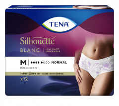 TENA SILHOUETTE NORMAL BLANC M INKOHOUSUT NAISILLE, KUKKAKUVIO, MATALA VYÖTÄRÖ 12 KPL